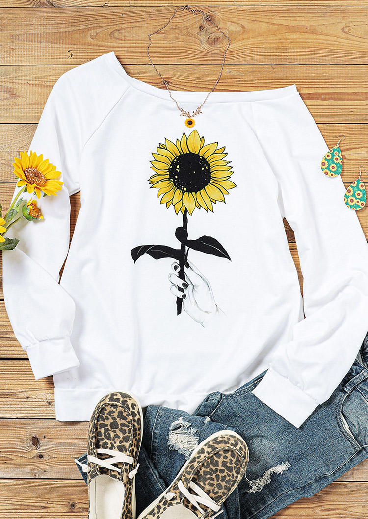 

Sweatshirts Sunflower Long Sleeve Slash Neck Sweatshirt in White. Size: M,,XL