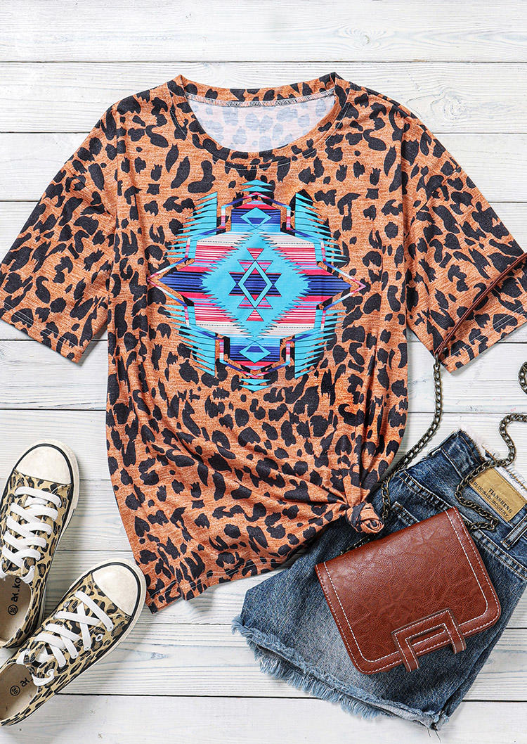 

T-shirts Tees Leopard Aztec Geometric Western T-Shirt Tee in Leopard. Size: ,L