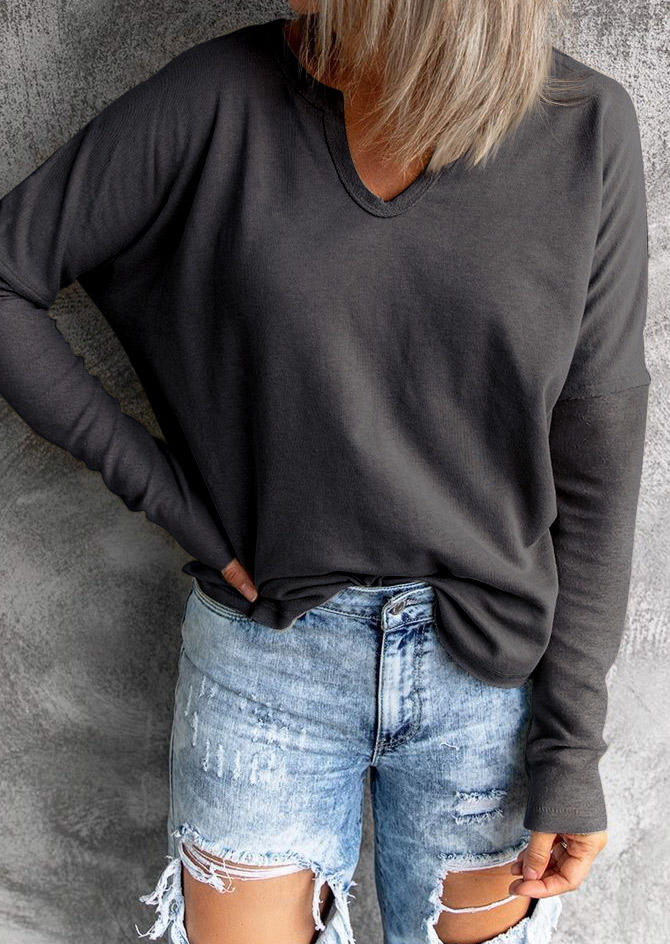 

Blouses Long Sleeve V-Neck Blouse - Dark Grey in Gray. Size: L,M,,XL