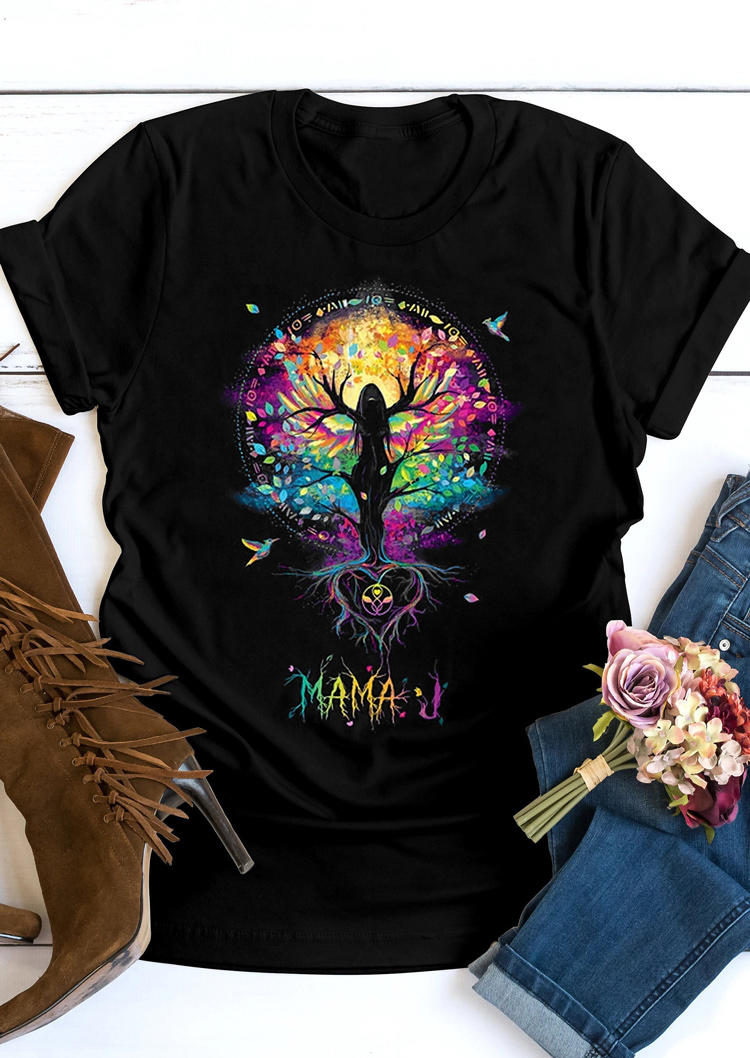 

T-shirts Tees Tree Of Life Mama O-Neck T-Shirt Tee in Black. Size: ,M,L,XL