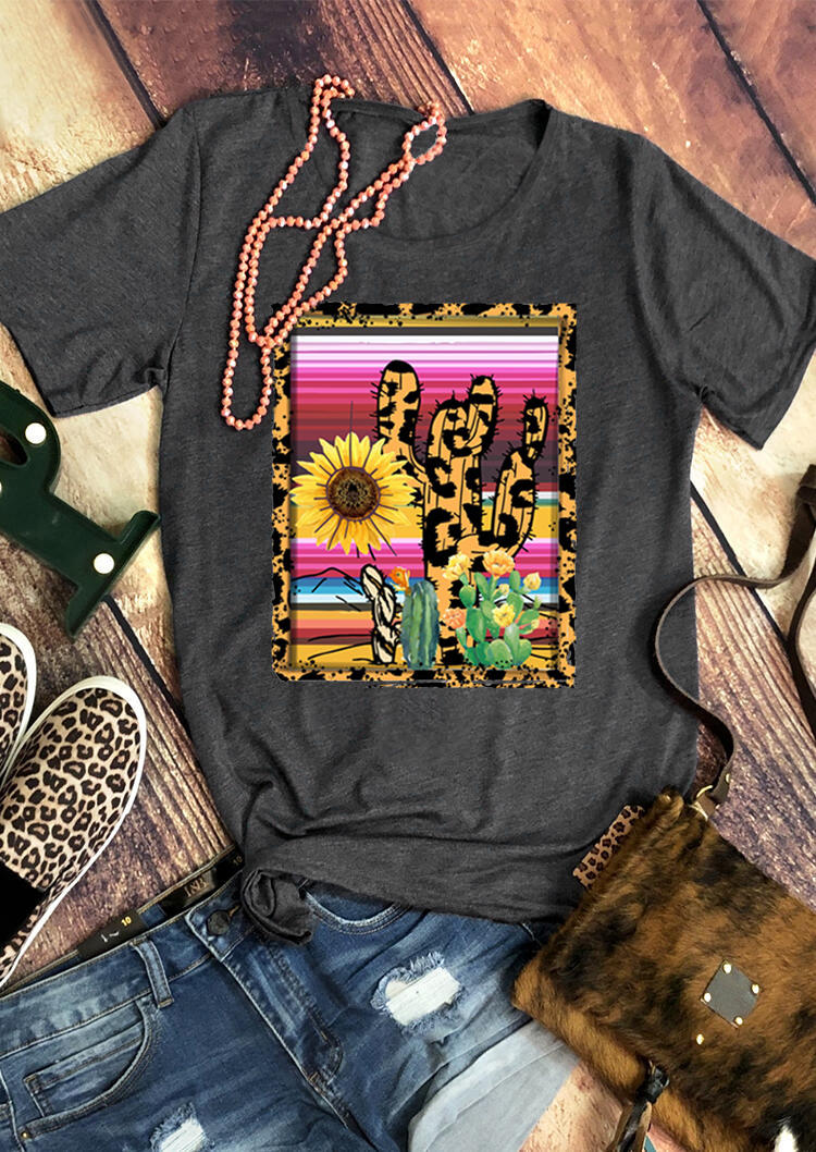 

T-shirts Tees Leopard Sunflower Cactus Serape Striped T-Shirt Tee - Dark Gary in Dark Grey. Size