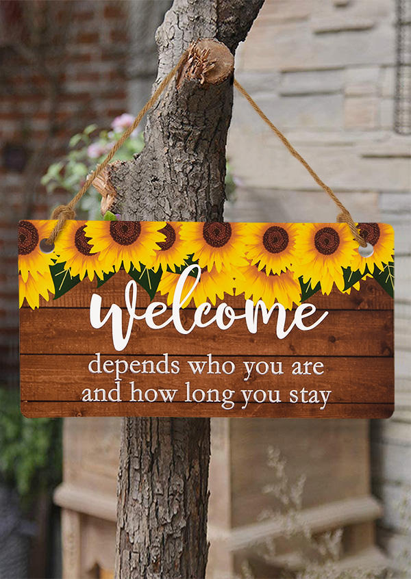 

Sunflower Welcome Sign Front Door Porch Wall Hanging Plank in Multicolor. Size