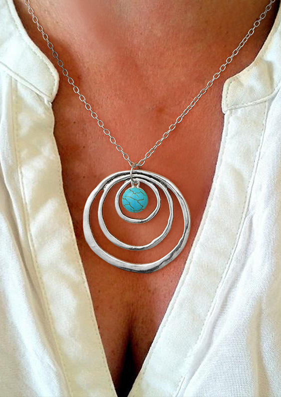 

Necklaces Turquoise Layered Circle Pendant Necklace in Silver. Size