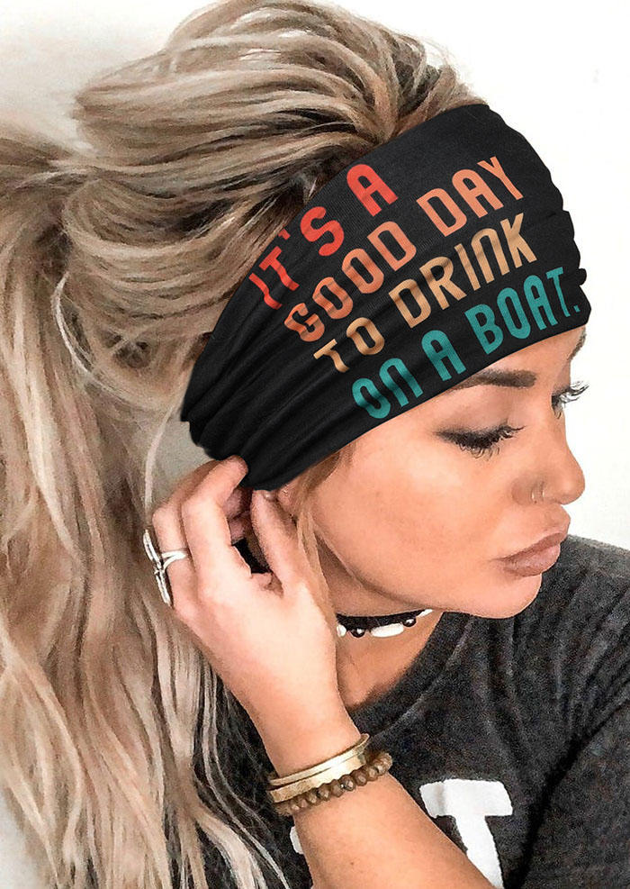 

It's A Good Day To Drink On A Boat Sport Wide Headband in Black. Size
