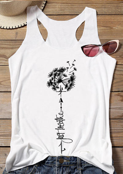 

Tank Tops Dandelion Just Breathe Racerback O-Neck Tank Top in White. Size: ,M,L,XL