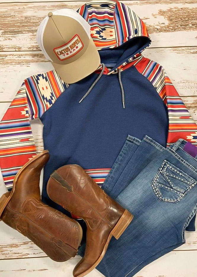 

Hoodies Aztec Geometric Splicing Kangaroo Pocket Drawstring Hoodie in Multicolor. Size: ,XL