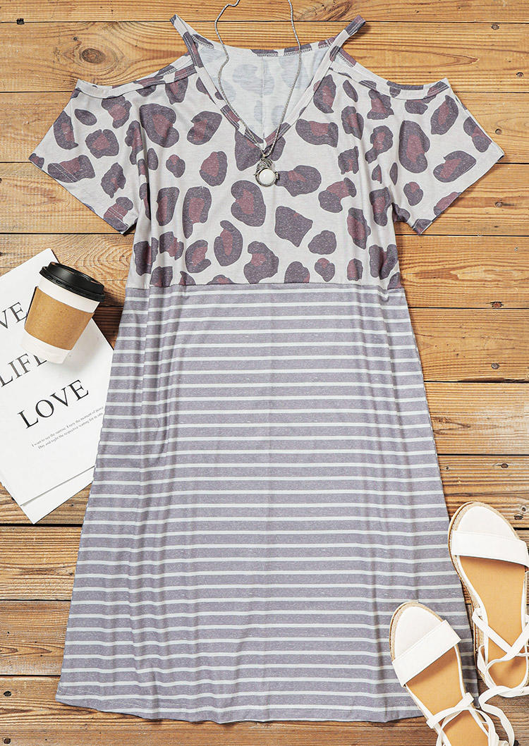

Mini Dresses Leopard Striped Cold Shoulder V-Neck Mini Dress in Multicolor. Size