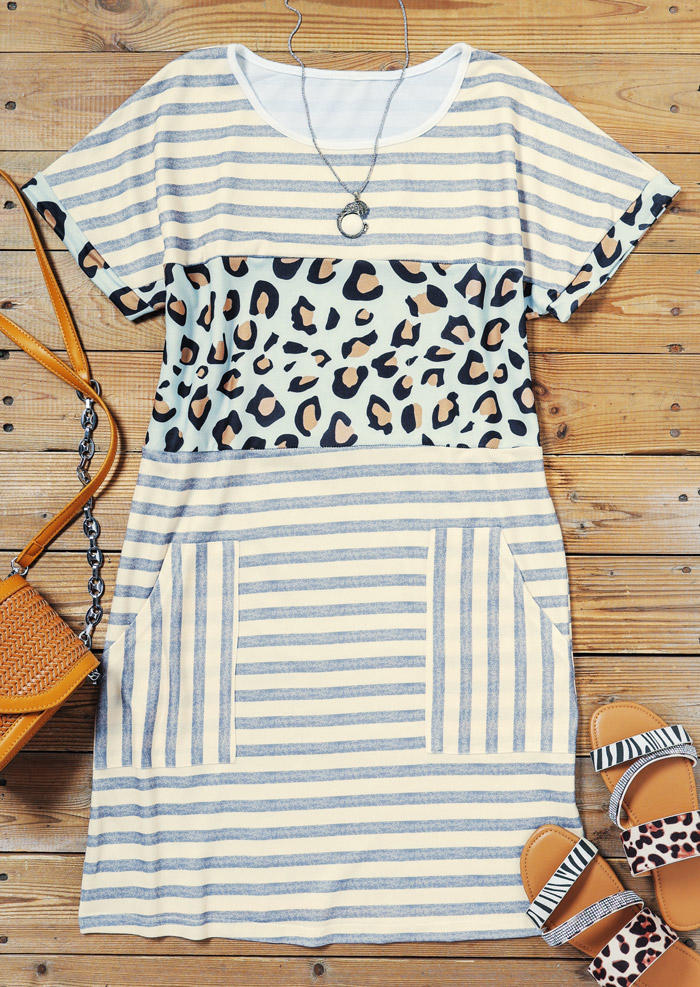 Mini Dresses Leopard Striped Pocket Mini Dress in Multicolor. Size: M,L