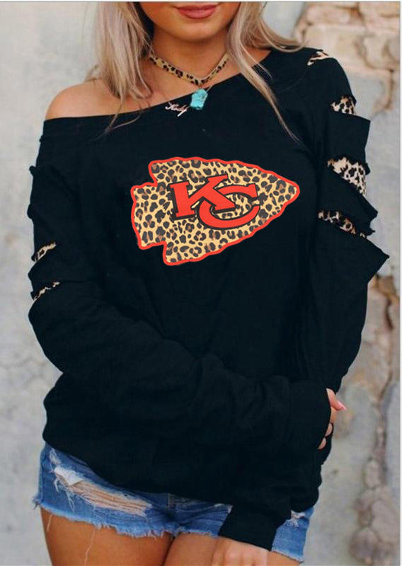

Sweatshirts Leopard Splicing Hollow Out O-Neck Sweatshirt in Black. Size