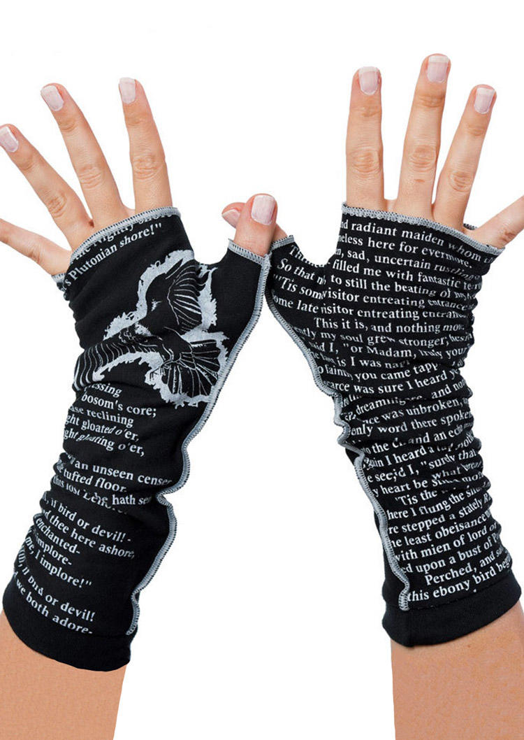 

Gloves Crow Letter Arm Warmer Fingerless Gloves in Black. Size