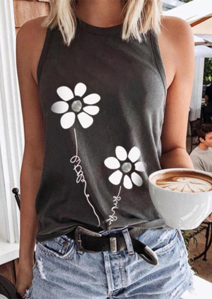 

Tank Tops Floral Sleeveless Casual Tank Top - Dark Gray in Dark Grey. Size: ,M,L,XL