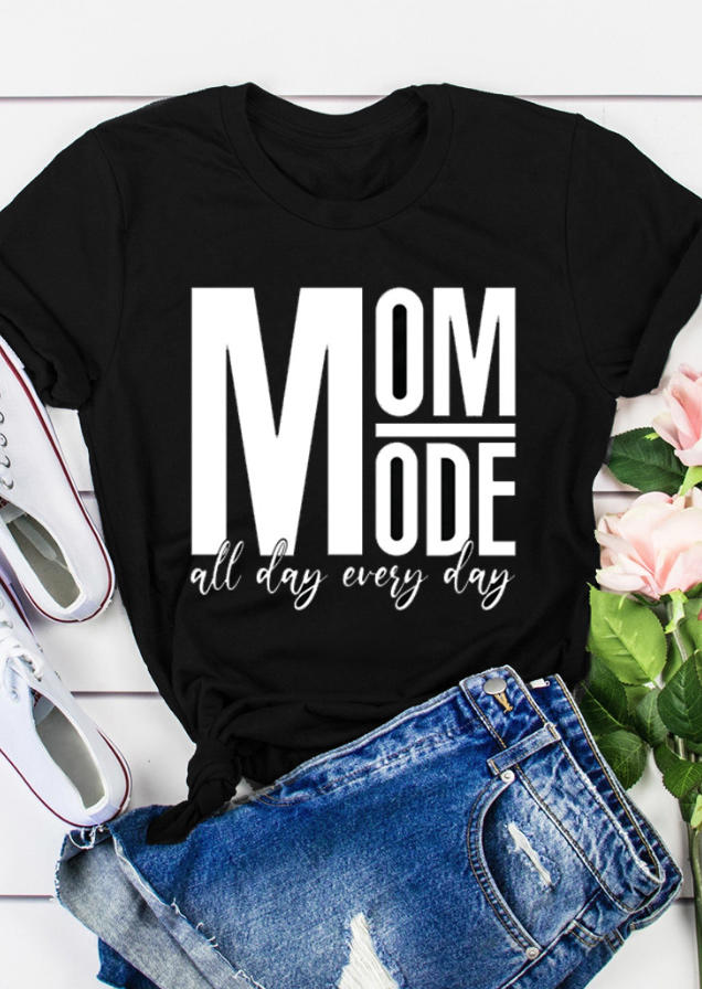 

T-shirts Tees Mom Mode All Day Every Day T-Shirt Tee in Black. Size: ,M,L,XL