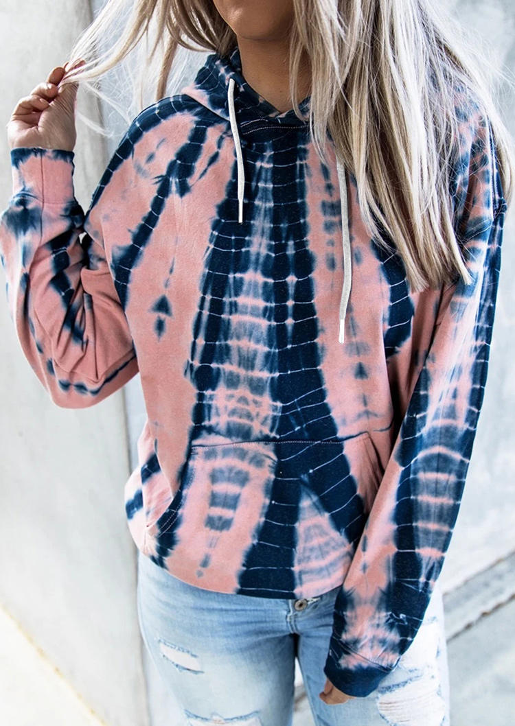 

Hoodies Tie Dye Drawstring Kangaroo Pocket Hoodie in Multicolor. Size