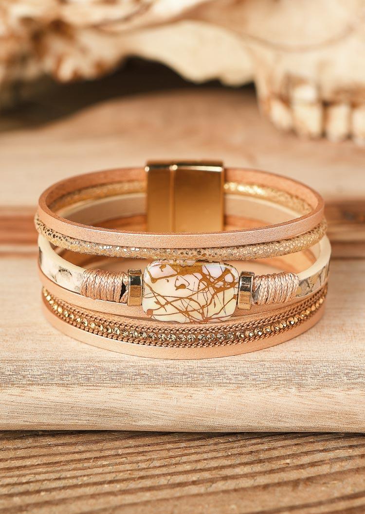 

Bracelet Hollow Out Rhinestone Magnetic Buckle Bracelet in Gold. Size