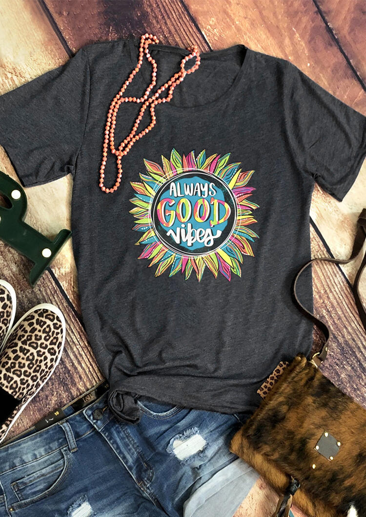 

T-shirts Tees Always Good Vibes Colorful Sunflower T-Shirt Tee - Dark Gray in Dark Grey. Size: ,M,L,XL