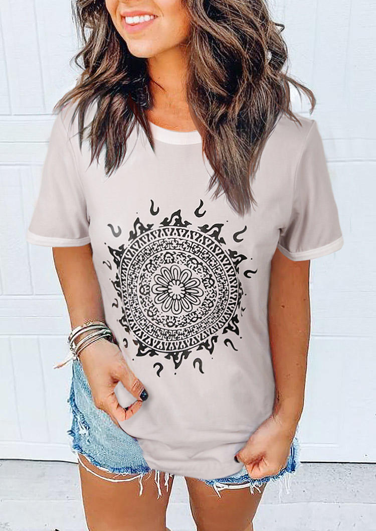 

T-shirts Tees Mandala O-Neck T-Shirt Tee in Light Grey. Size: ,M,L,XL
