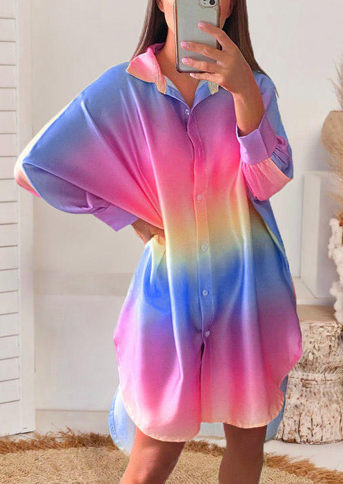 

Mini Dresses Rainbow Gradient Button Asymmetric Mini Dress in Multicolor. Size