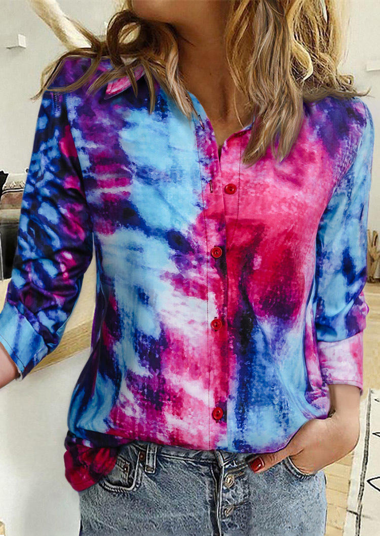 

Shirts Tie Dye Turn-Down Collar Long Sleeve Shirt in Multicolor. Size: ,M,L,XL