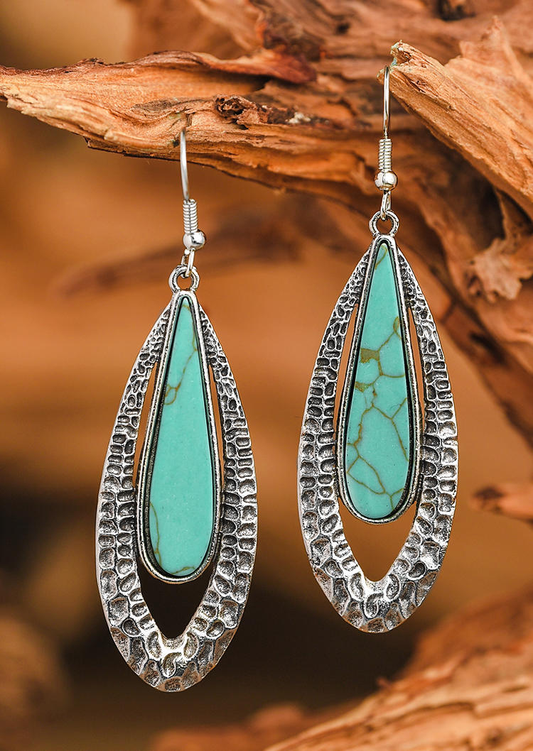 

Earrings Vintage Hollow Out Oblong Turquoise Earrings in Silver. Size