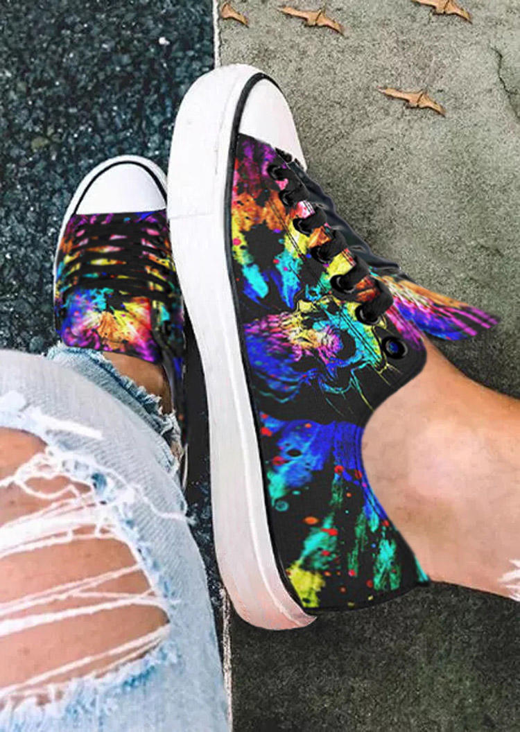 

Sneakers Skull Tie Dye Lace Up Flat Sneakers in Multicolor. Size: ,38,39,40,41