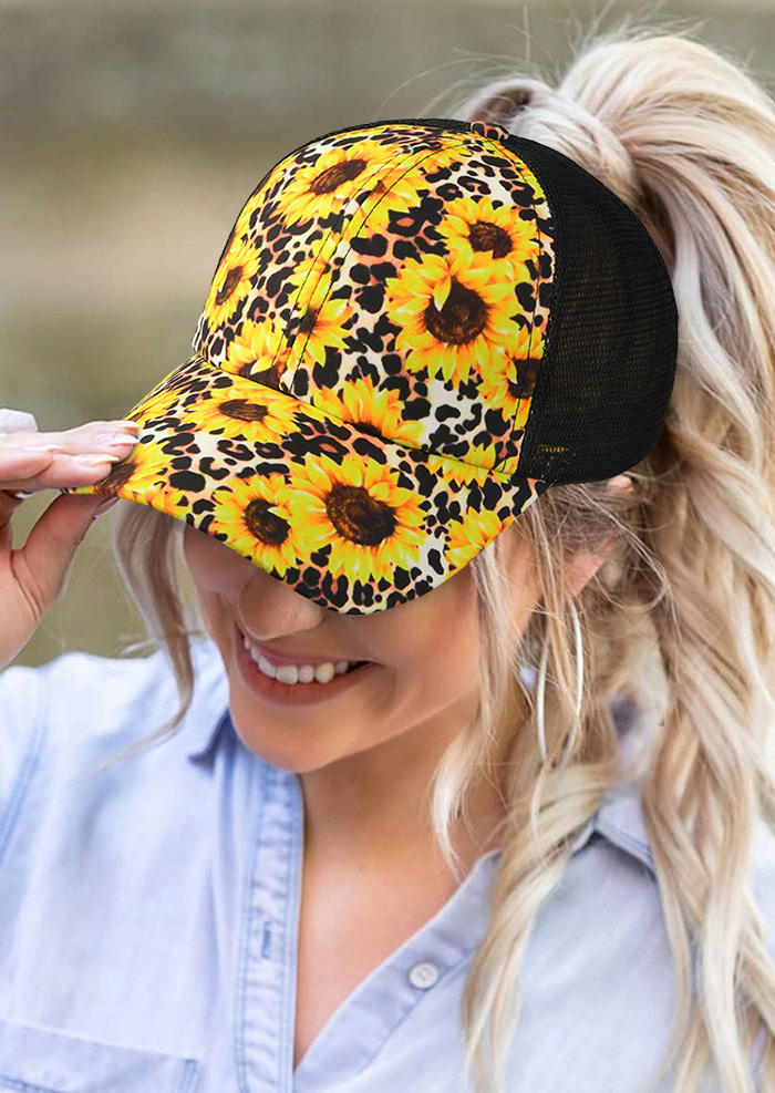 

Hats Sunflower Leopard Mesh Baseball Cap in Multicolor. Size