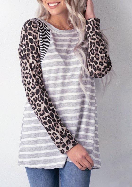 Striped Leopard Long Sleeve Blouse