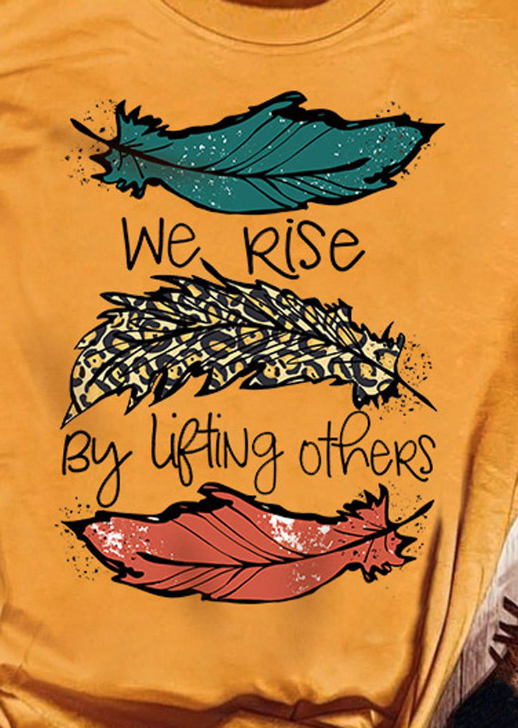 Leopard Feather We Rise By Lifting Others T-Shirt Tee - Yellow