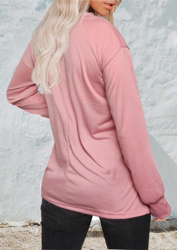 

Blouses Button Turn-down Collar Long Sleeve Blouse in Pink. Size
