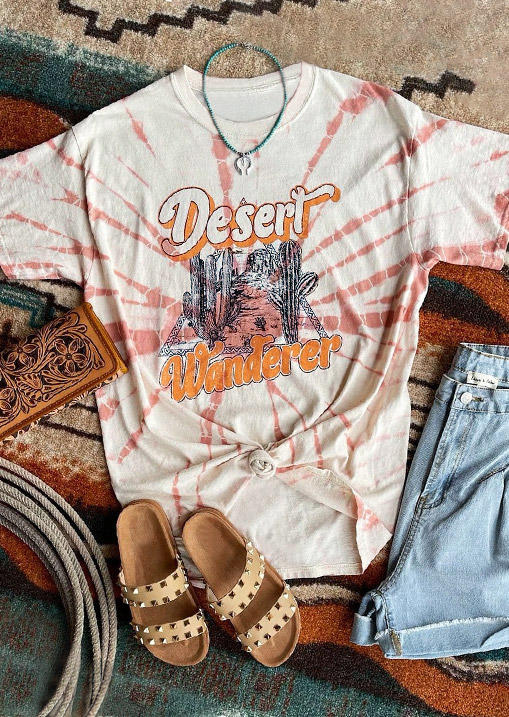 T-shirts Tees Desert Wanderer Cactus Tie Dye T-Shirt Tee in Beige. Size: M,L,XL