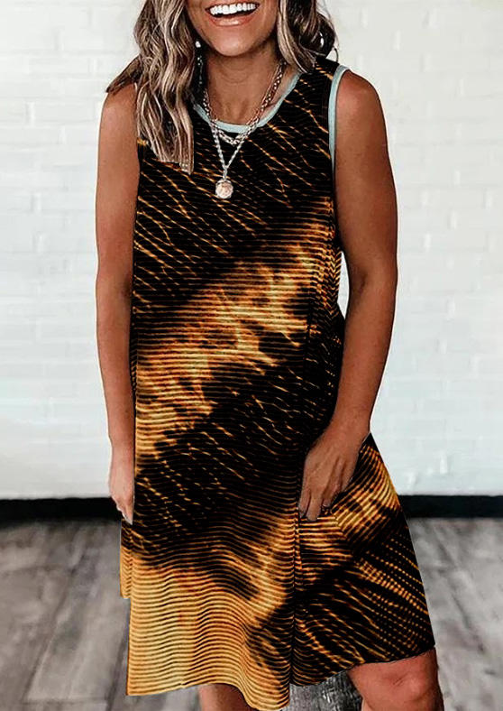 

Mini Dresses Tie Dye Sleeveless O-Neck Mini Dress in Multicolor. Size: ,M,L,XL