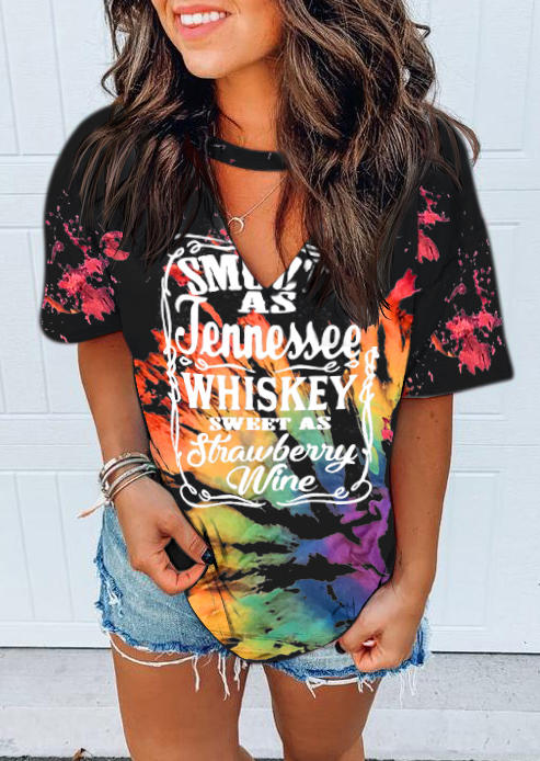 Blouses Tennessee Whiskey Reverse Tie Dye Rainbow Keyhole Neck Blouse in Multicolor. Size: S