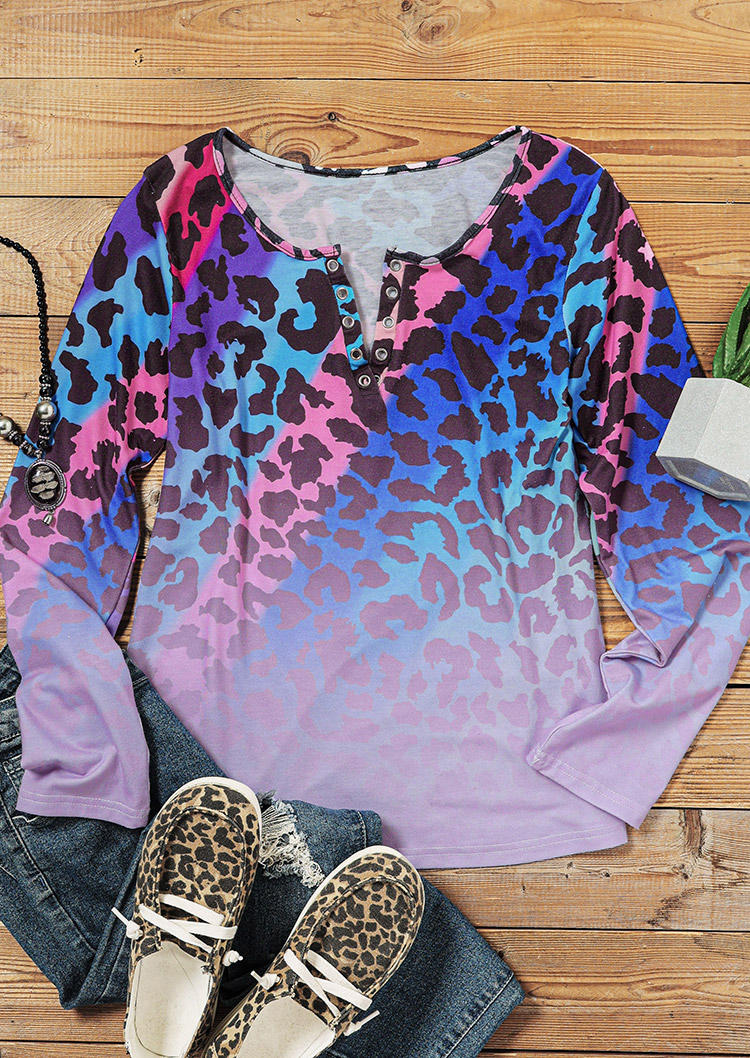 

Blouses Colorful Leopard Gradient Long Sleeve Blouse in Multicolor. Size: ,M,L