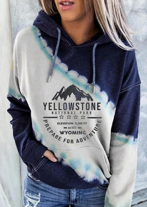 

Hoodies Mountain Prepare For Adventure Drawstring Hoodie in Deep Blue. Size