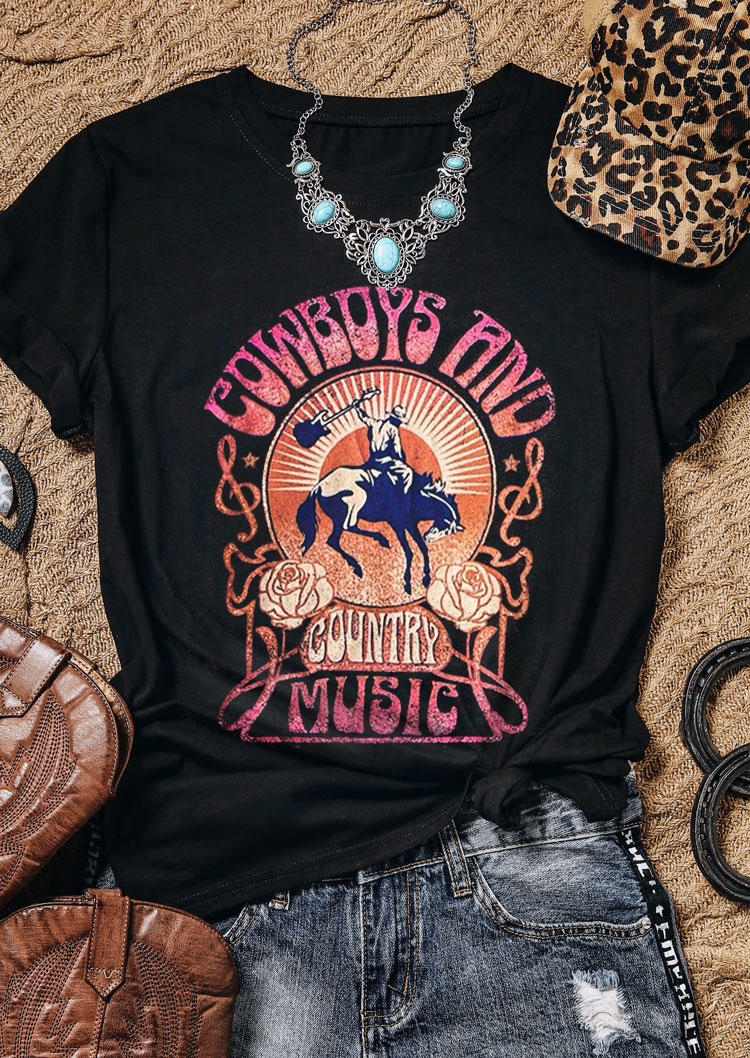 

T-shirts Tees Cowboys And Country Music Floral T-Shirt Tee in Black. Size
