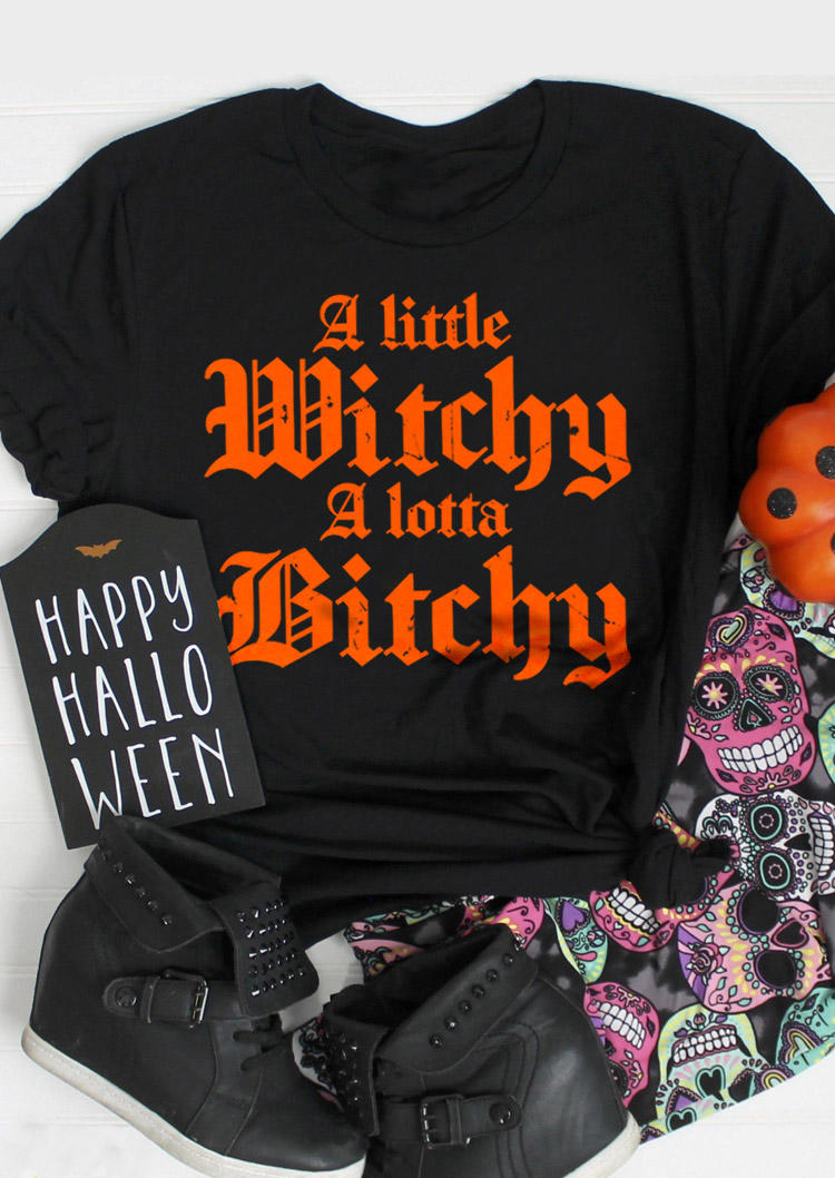 

T-shirts Tees Halloween A Little Witchy O-Neck T-Shirt Tee in Black. Size