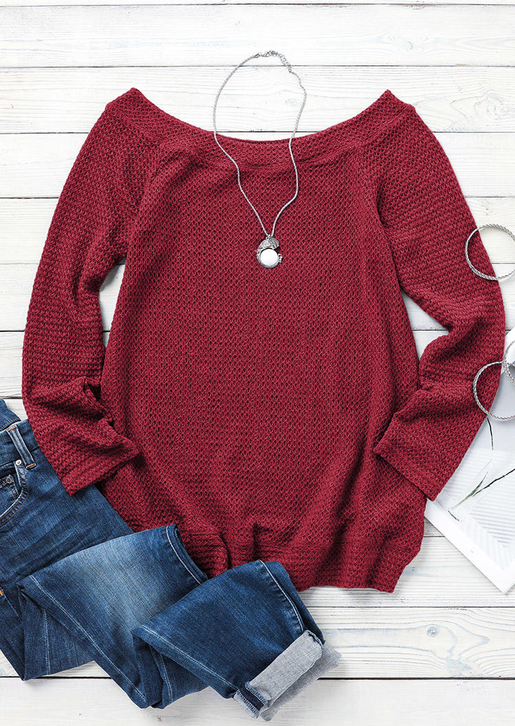 

Blouses Waffle Off Shoulder Long Sleeve Blouse in Burgundy. Size: ,L,XL