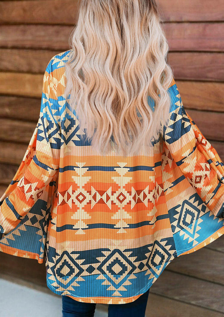 

Cardigans Aztec Geometric Western Long Sleeve Casual Cardigan in Yellow. Size