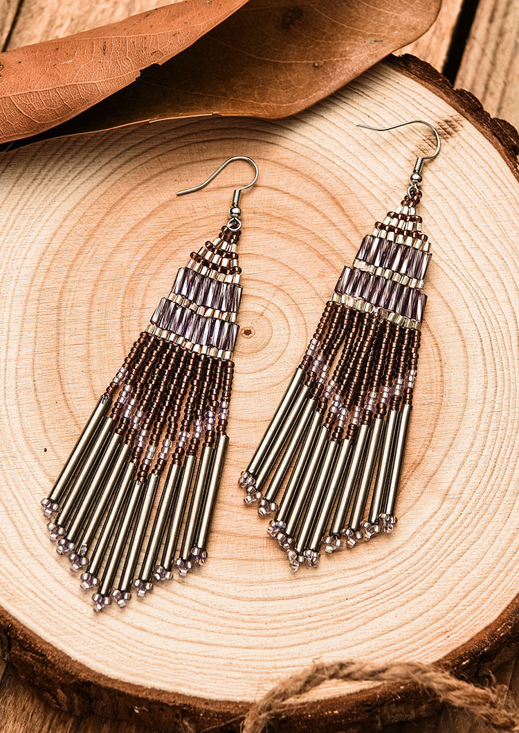 

Earrings Bohemian Beading Tassel Hook Earrings in Gray. Size
