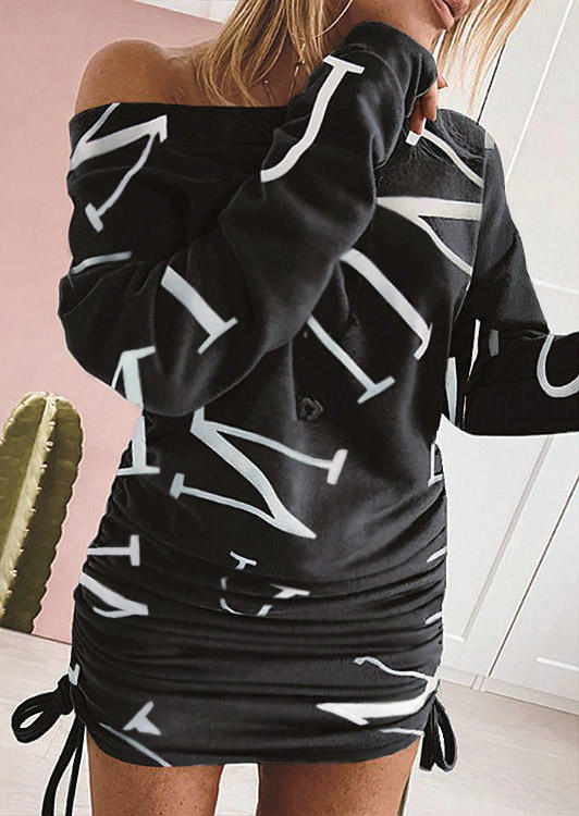 

Mini Dresses Letter Graphic Drawstring Long Sleeve Mini Dress in Black. Size