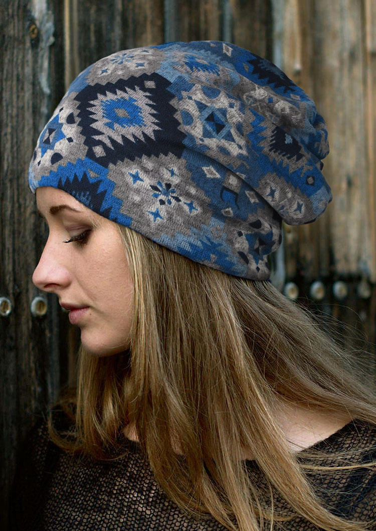

Hats Vintage Aztec Geometric Elastic Scarf Beanie Hat in Blue,Orange. Size