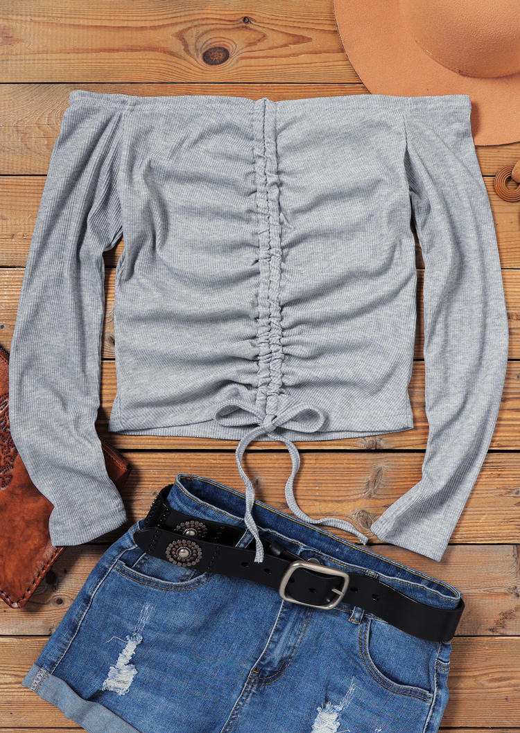 

Blouses Drawstring Off Shoulder Long Sleeve Blouse in Gray. Size