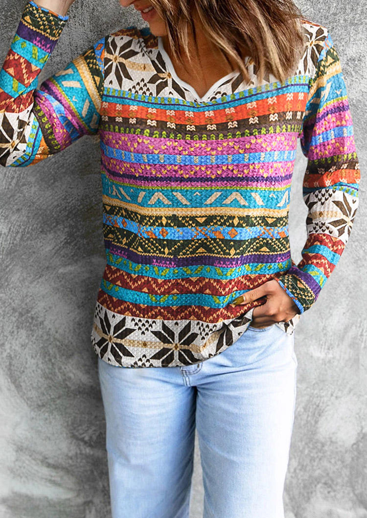

Blouses Colorful Geometric Long Sleeve Blouse in Multicolor. Size
