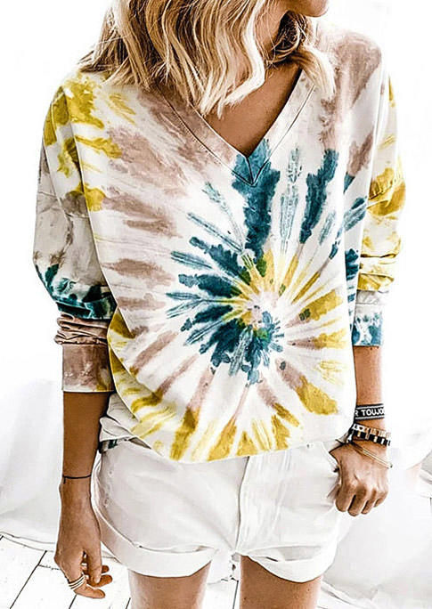 

Blouses Swirl Tie Dye V-Neck Long Sleeve Blouse in Multicolor. Size