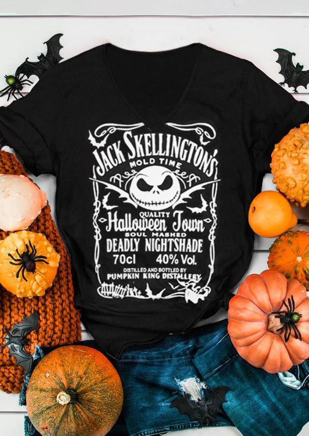 

T-shirts Tees Halloween Jack Skellington' Brewery V-Neck T-Shirt Tee in Black. Size: ,M,L,XL