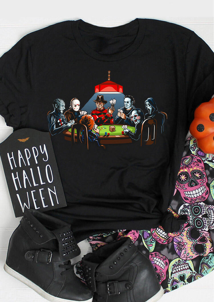 

T-shirts Tees Halloween Horror Movie O-Neck T-Shirt Tee in Black. Size