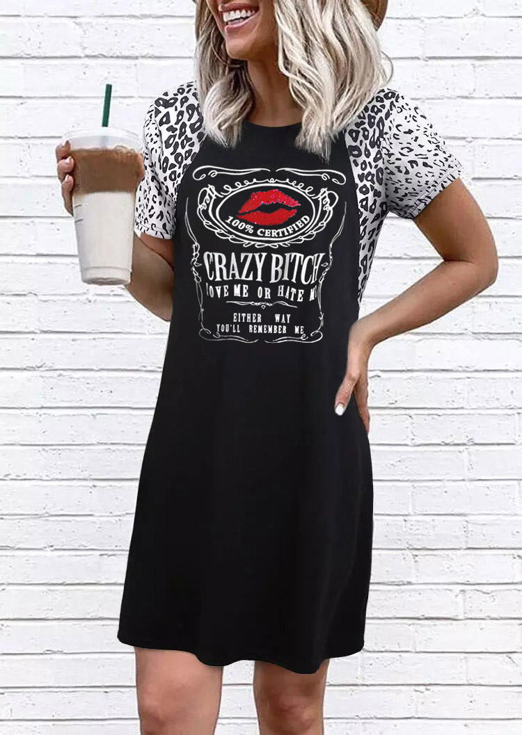 

Mini Dresses Crazy B!tch Love Me Or Hate Me Lips Leopard Mini Dress in Black. Size: ,M,L,XL