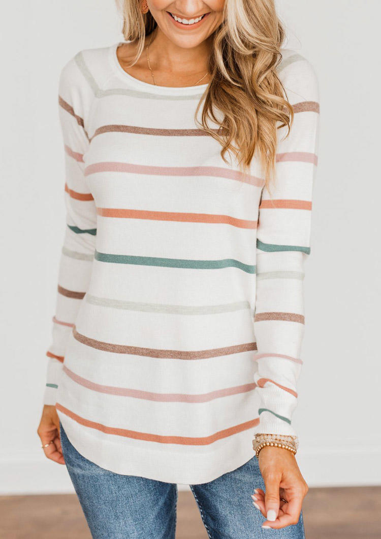 

Blouses Colorful Striped Long Sleeve Blouse in White. Size