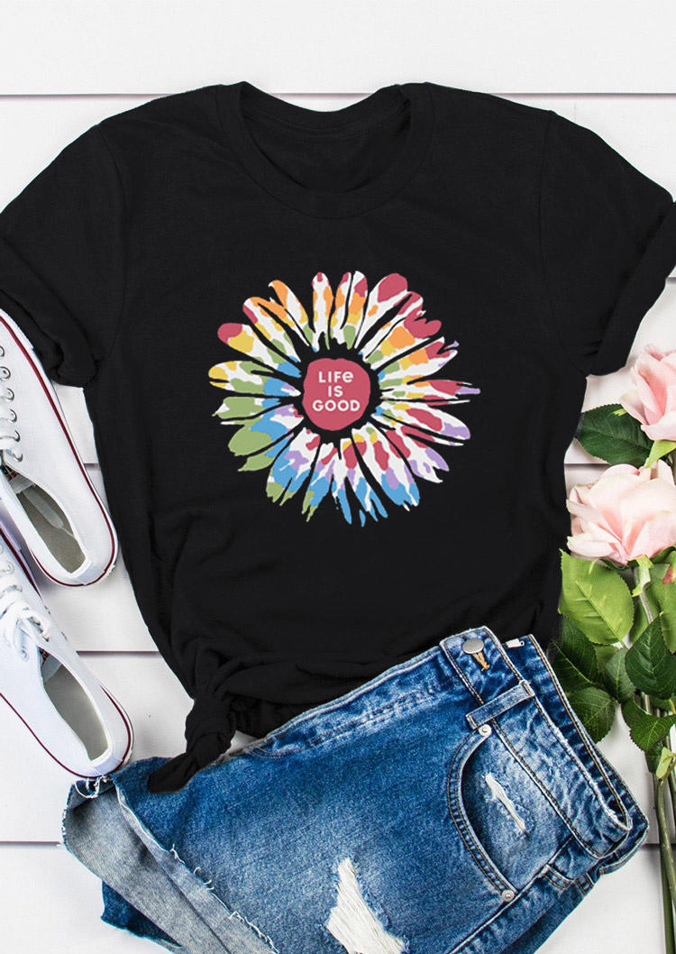 

T-shirts Tees Life Is Good Tie Dye Floral T-Shirt Tee in Black. Size: ,M,L,XL