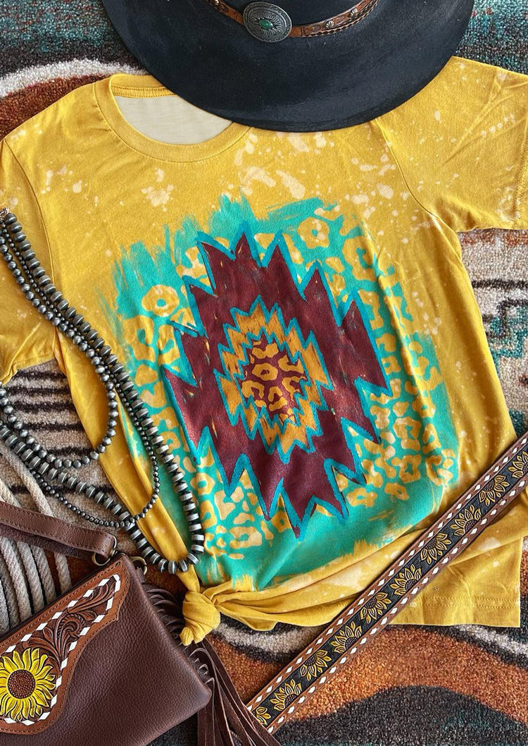 T-shirts Tees Aztec Geometric Bleached T-Shirt Tee in Yellow. Size: L