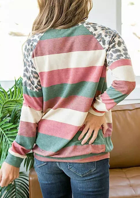 

Blouses Coloful Striped Leopard Long Sleeve Blouse in Multicolor. Size